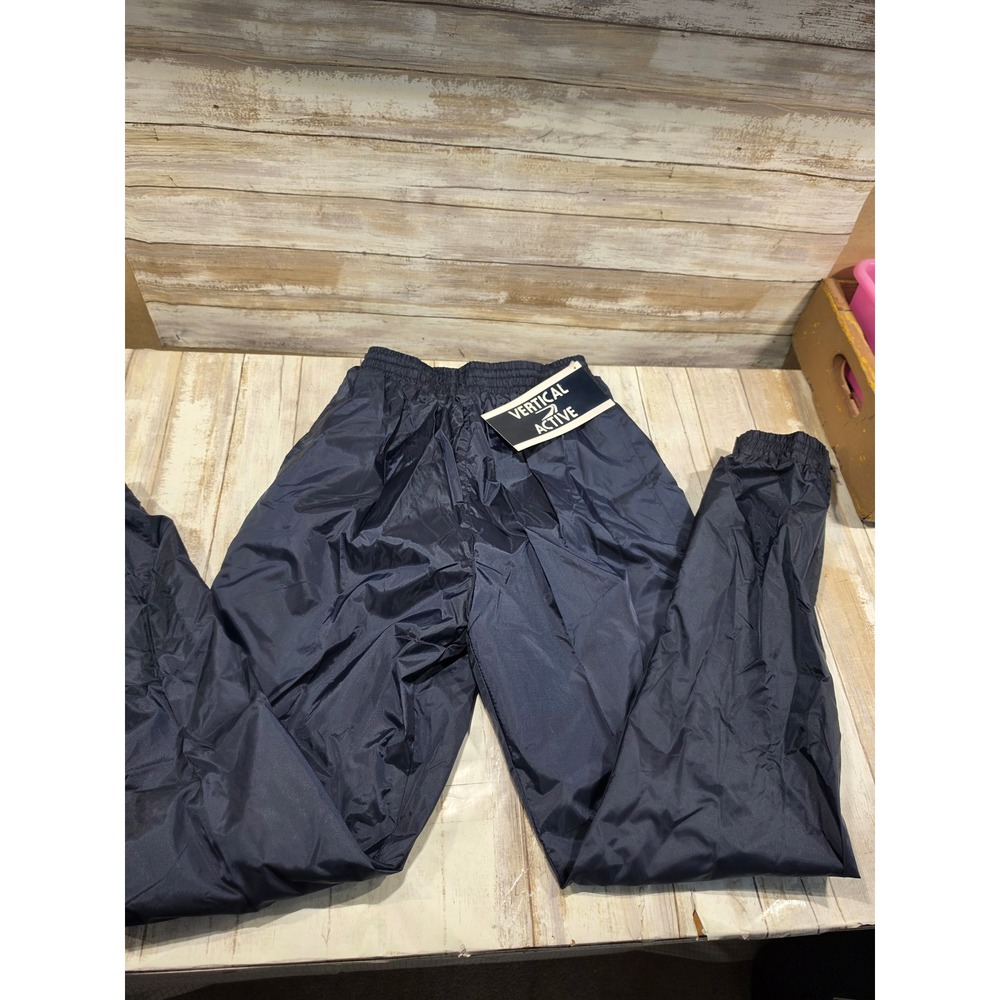 Vertical Active Navy Blue Lined Nylon Windbreaker Track Pants Zip Ankle Large